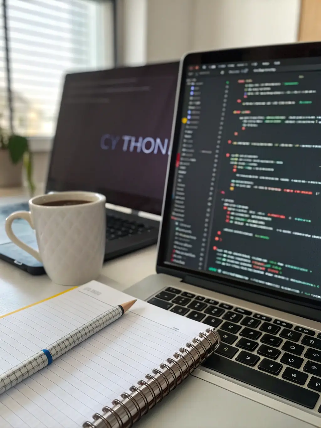 A focused shot of a Python code snippet on a laptop screen, highlighting its readability and versatility, used to showcase the Python course.
